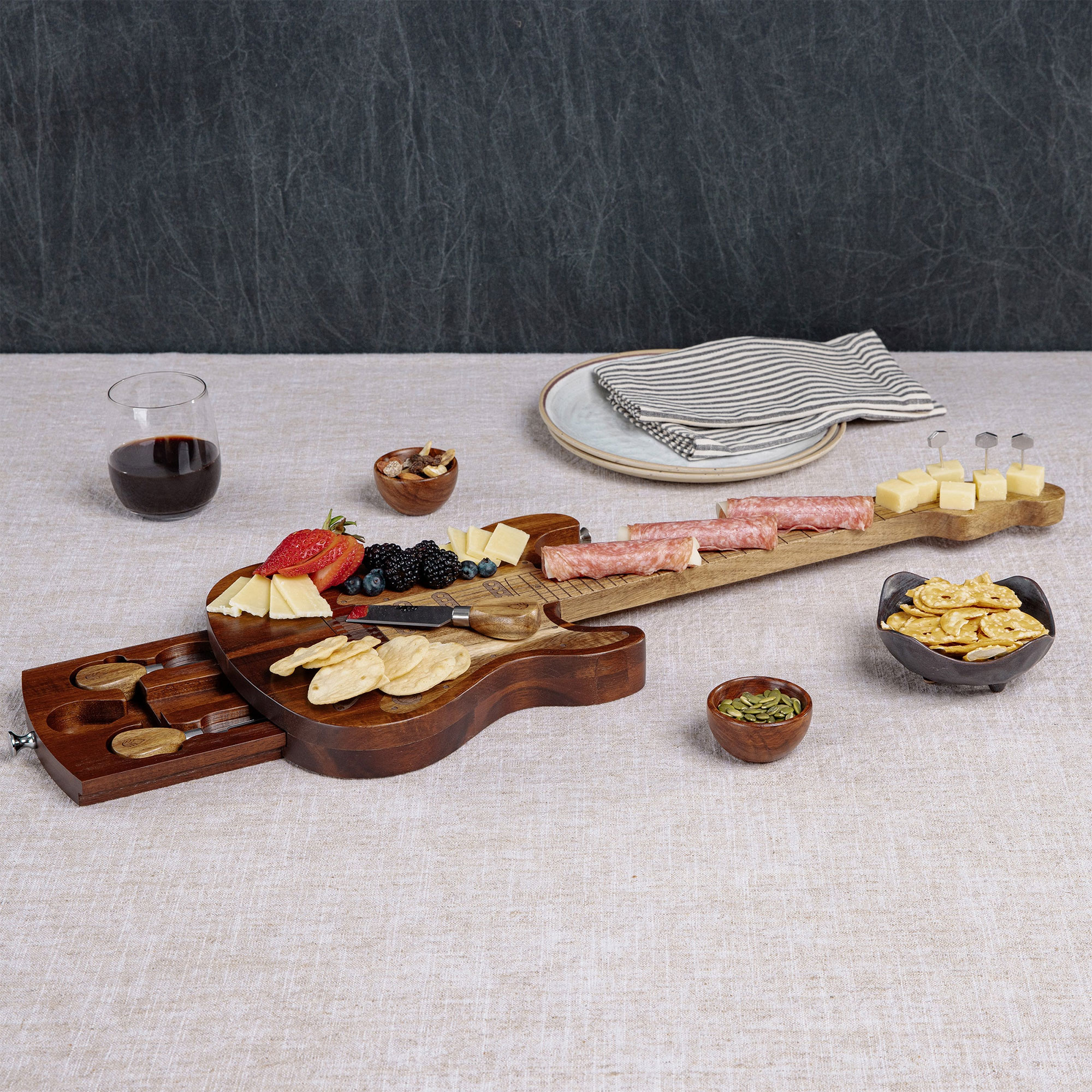 Guitar Shaped Cheese Board Set